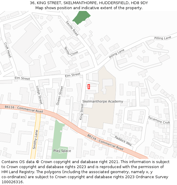 36, KING STREET, SKELMANTHORPE, HUDDERSFIELD, HD8 9DY: Location map and indicative extent of plot