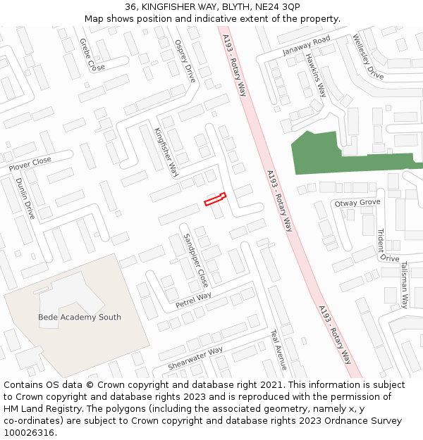 36, KINGFISHER WAY, BLYTH, NE24 3QP: Location map and indicative extent of plot