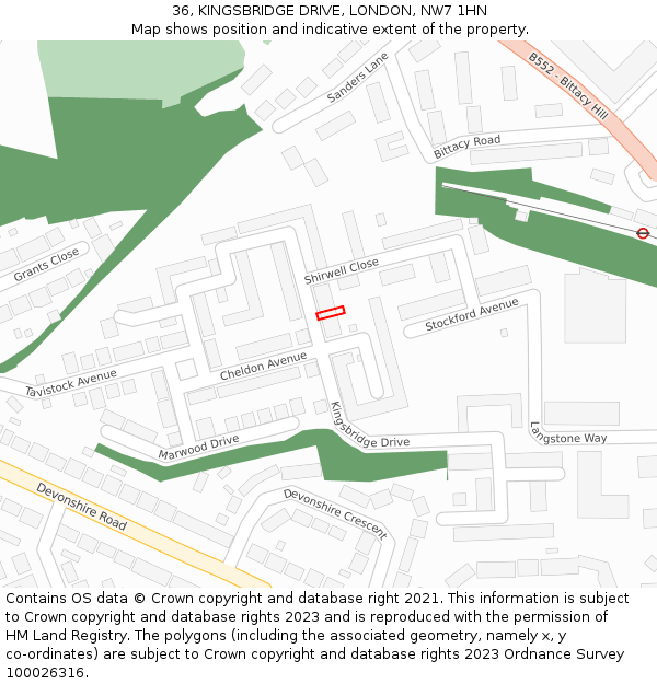 36, KINGSBRIDGE DRIVE, LONDON, NW7 1HN: Location map and indicative extent of plot