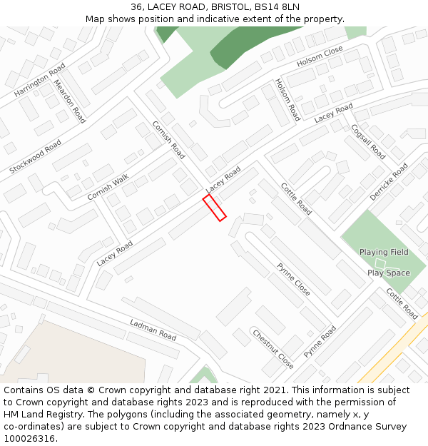 36, LACEY ROAD, BRISTOL, BS14 8LN: Location map and indicative extent of plot