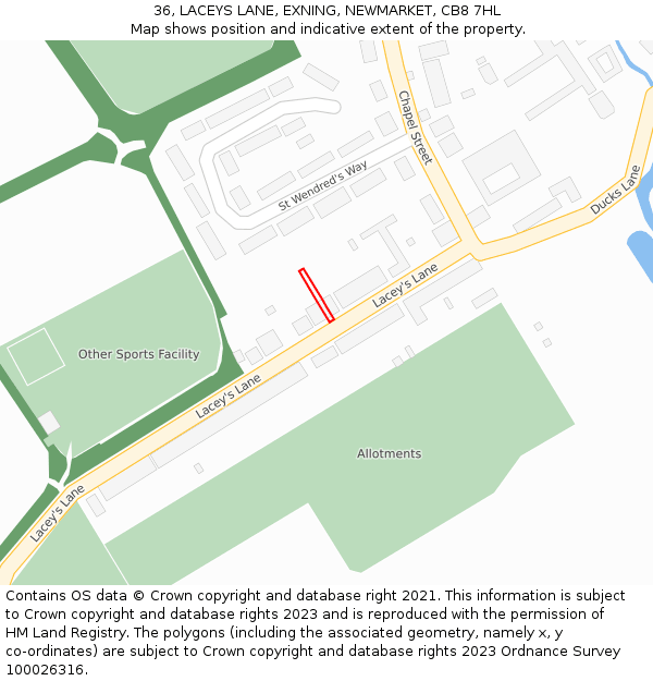 36, LACEYS LANE, EXNING, NEWMARKET, CB8 7HL: Location map and indicative extent of plot