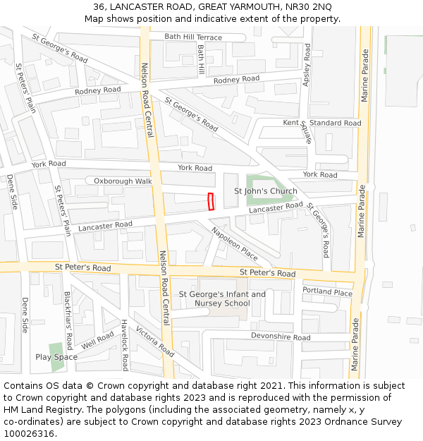 36, LANCASTER ROAD, GREAT YARMOUTH, NR30 2NQ: Location map and indicative extent of plot