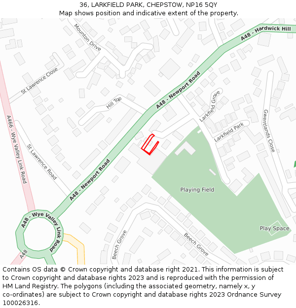 36, LARKFIELD PARK, CHEPSTOW, NP16 5QY: Location map and indicative extent of plot