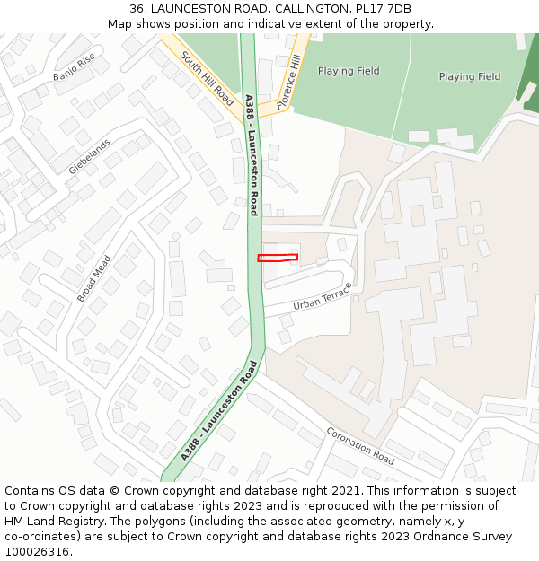 36, LAUNCESTON ROAD, CALLINGTON, PL17 7DB: Location map and indicative extent of plot