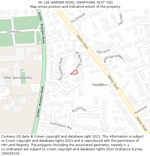 36, LEE WARNER ROAD, SWAFFHAM, PE37 7GD: Location map and indicative extent of plot