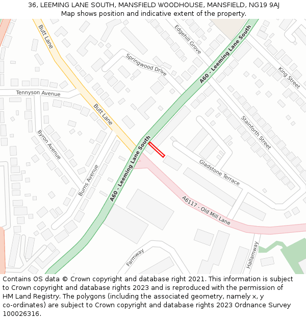 36, LEEMING LANE SOUTH, MANSFIELD WOODHOUSE, MANSFIELD, NG19 9AJ: Location map and indicative extent of plot