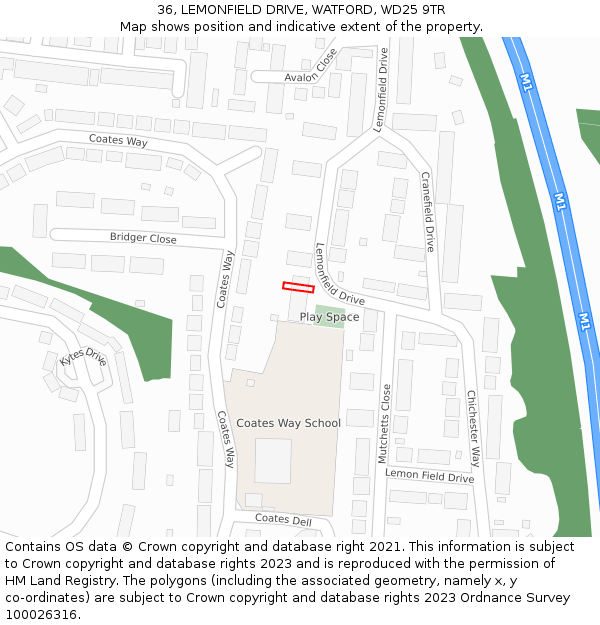 36, LEMONFIELD DRIVE, WATFORD, WD25 9TR: Location map and indicative extent of plot