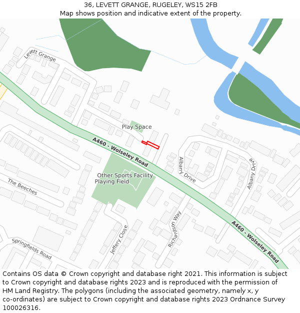 36, LEVETT GRANGE, RUGELEY, WS15 2FB: Location map and indicative extent of plot