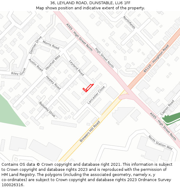 36, LEYLAND ROAD, DUNSTABLE, LU6 1FF: Location map and indicative extent of plot