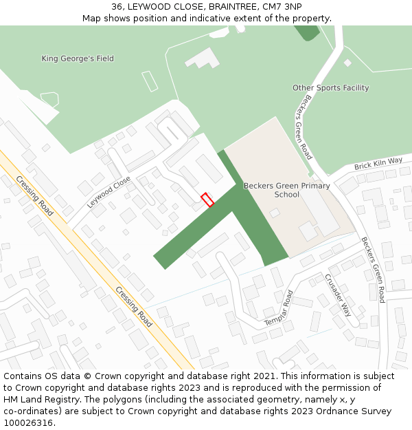 36, LEYWOOD CLOSE, BRAINTREE, CM7 3NP: Location map and indicative extent of plot