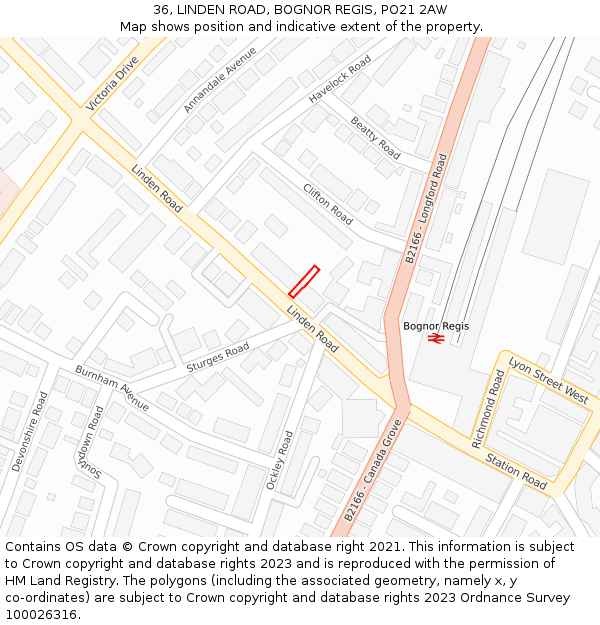 36, LINDEN ROAD, BOGNOR REGIS, PO21 2AW: Location map and indicative extent of plot
