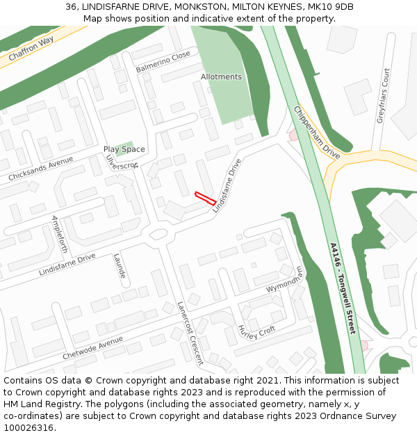 36, LINDISFARNE DRIVE, MONKSTON, MILTON KEYNES, MK10 9DB: Location map and indicative extent of plot