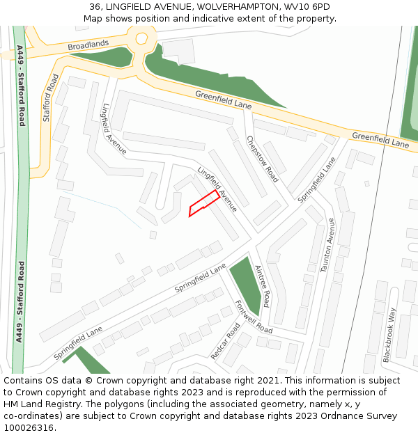 36, LINGFIELD AVENUE, WOLVERHAMPTON, WV10 6PD: Location map and indicative extent of plot