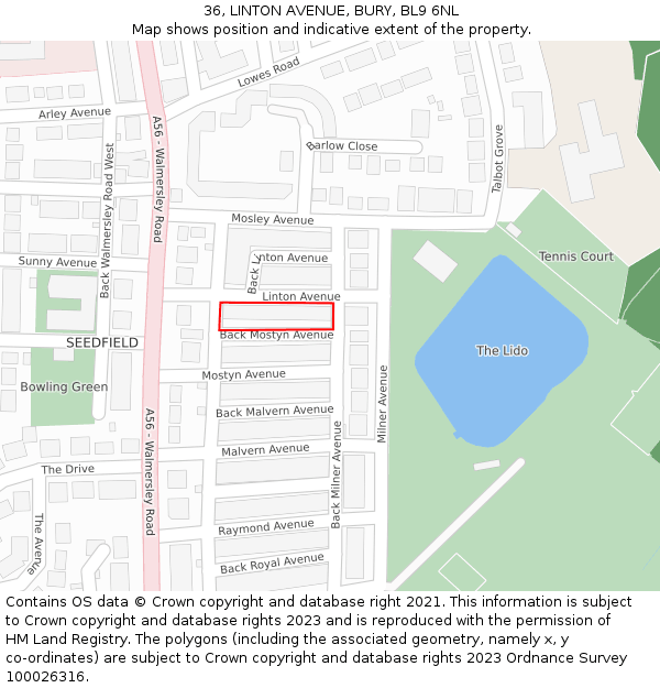 36, LINTON AVENUE, BURY, BL9 6NL: Location map and indicative extent of plot