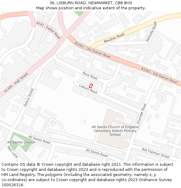 36, LISBURN ROAD, NEWMARKET, CB8 8HS: Location map and indicative extent of plot