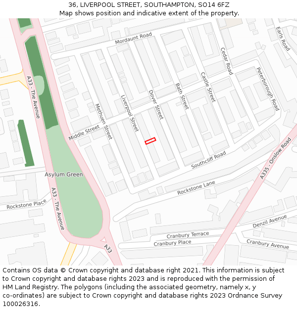 36, LIVERPOOL STREET, SOUTHAMPTON, SO14 6FZ: Location map and indicative extent of plot