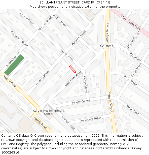 36, LLANTRISANT STREET, CARDIFF, CF24 4JE: Location map and indicative extent of plot