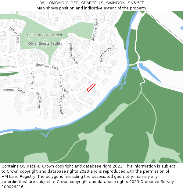 36, LOMOND CLOSE, SPARCELLS, SWINDON, SN5 5FE: Location map and indicative extent of plot
