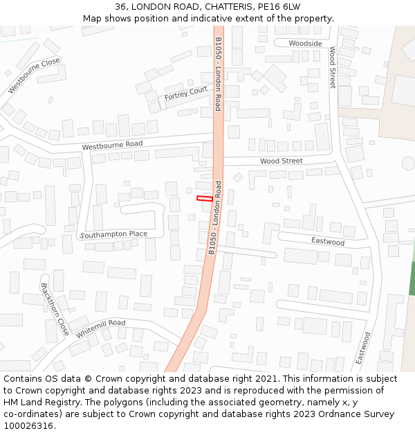 36, LONDON ROAD, CHATTERIS, PE16 6LW: Location map and indicative extent of plot