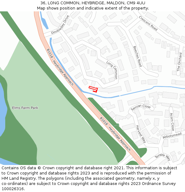 36, LONG COMMON, HEYBRIDGE, MALDON, CM9 4UU: Location map and indicative extent of plot