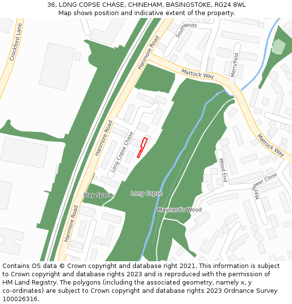 36, LONG COPSE CHASE, CHINEHAM, BASINGSTOKE, RG24 8WL: Location map and indicative extent of plot