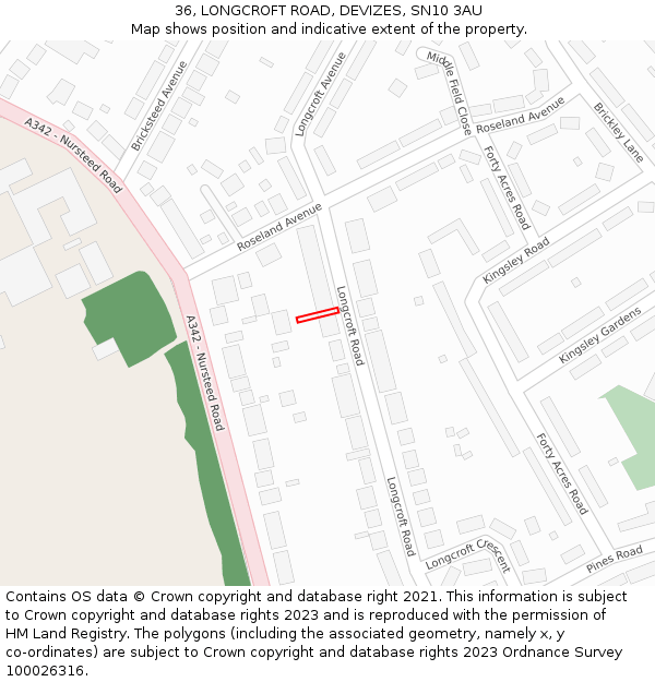 36, LONGCROFT ROAD, DEVIZES, SN10 3AU: Location map and indicative extent of plot