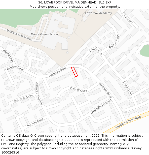 36, LOWBROOK DRIVE, MAIDENHEAD, SL6 3XP: Location map and indicative extent of plot