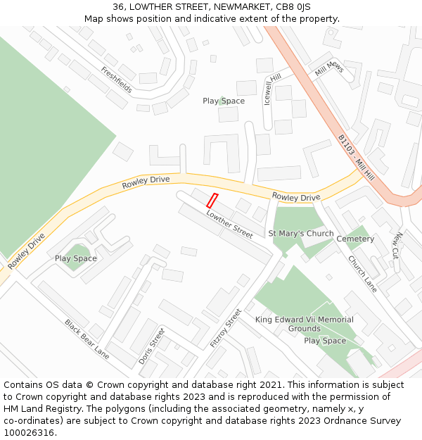 36, LOWTHER STREET, NEWMARKET, CB8 0JS: Location map and indicative extent of plot