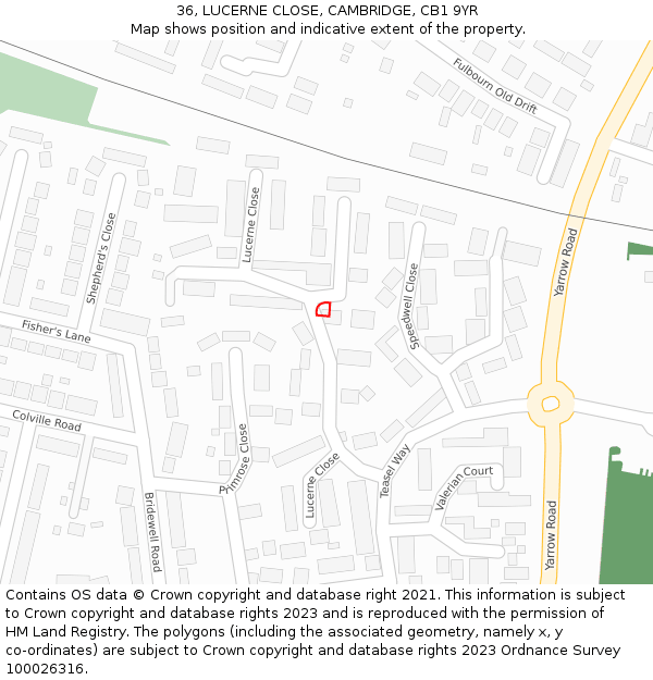 36, LUCERNE CLOSE, CAMBRIDGE, CB1 9YR: Location map and indicative extent of plot
