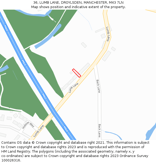 36, LUMB LANE, DROYLSDEN, MANCHESTER, M43 7LN: Location map and indicative extent of plot