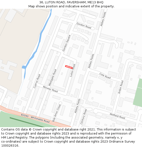 36, LUTON ROAD, FAVERSHAM, ME13 8HQ: Location map and indicative extent of plot