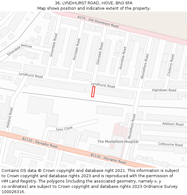36, LYNDHURST ROAD, HOVE, BN3 6FA: Location map and indicative extent of plot
