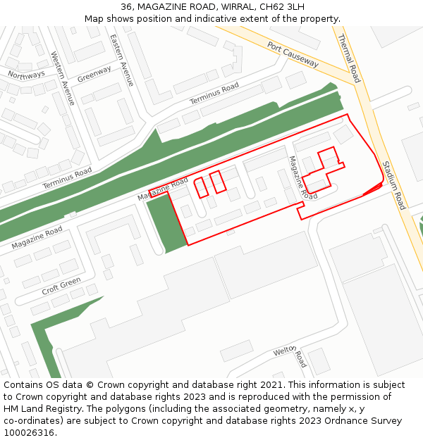 36, MAGAZINE ROAD, WIRRAL, CH62 3LH: Location map and indicative extent of plot