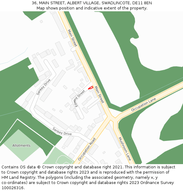 36, MAIN STREET, ALBERT VILLAGE, SWADLINCOTE, DE11 8EN: Location map and indicative extent of plot