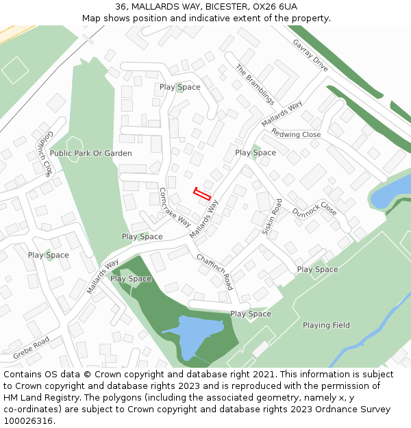 36, MALLARDS WAY, BICESTER, OX26 6UA: Location map and indicative extent of plot