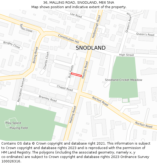 36, MALLING ROAD, SNODLAND, ME6 5NA: Location map and indicative extent of plot