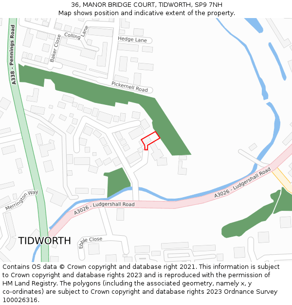36, MANOR BRIDGE COURT, TIDWORTH, SP9 7NH: Location map and indicative extent of plot