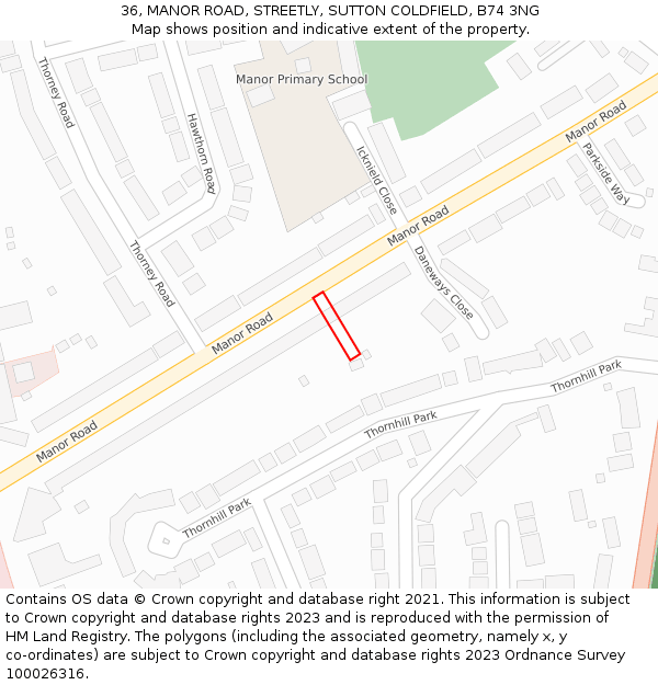36, MANOR ROAD, STREETLY, SUTTON COLDFIELD, B74 3NG: Location map and indicative extent of plot