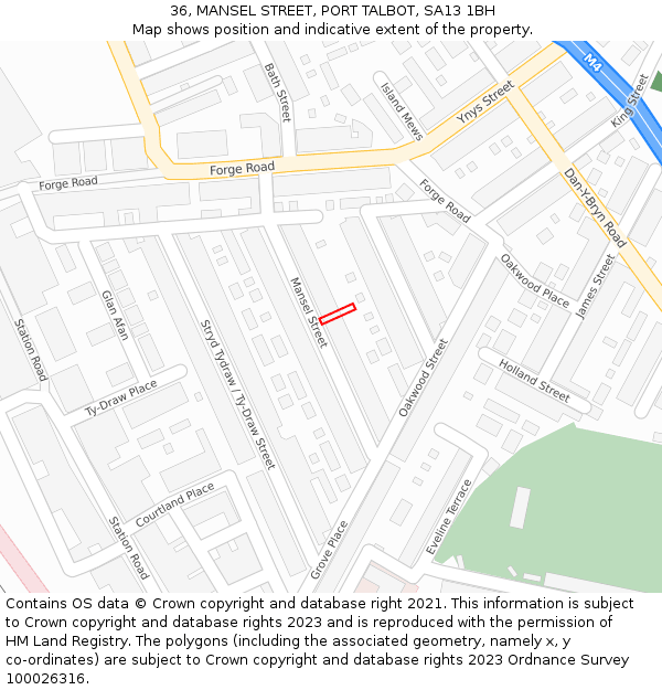 36, MANSEL STREET, PORT TALBOT, SA13 1BH: Location map and indicative extent of plot