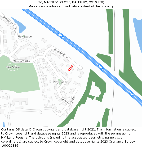 36, MARSTON CLOSE, BANBURY, OX16 2DQ: Location map and indicative extent of plot