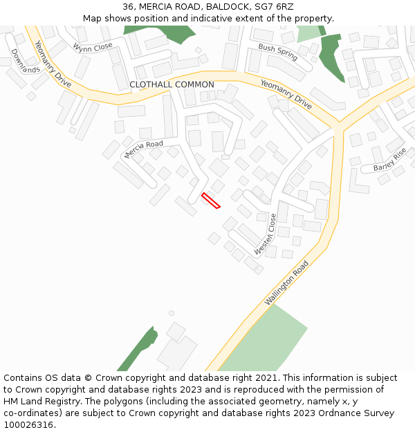 36, MERCIA ROAD, BALDOCK, SG7 6RZ: Location map and indicative extent of plot
