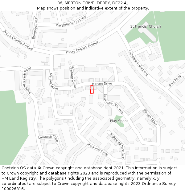 36, MERTON DRIVE, DERBY, DE22 4JJ: Location map and indicative extent of plot