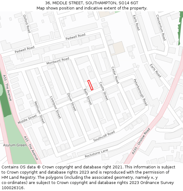 36, MIDDLE STREET, SOUTHAMPTON, SO14 6GT: Location map and indicative extent of plot