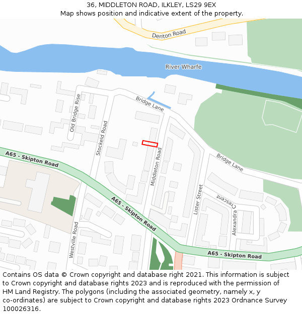 36, MIDDLETON ROAD, ILKLEY, LS29 9EX: Location map and indicative extent of plot