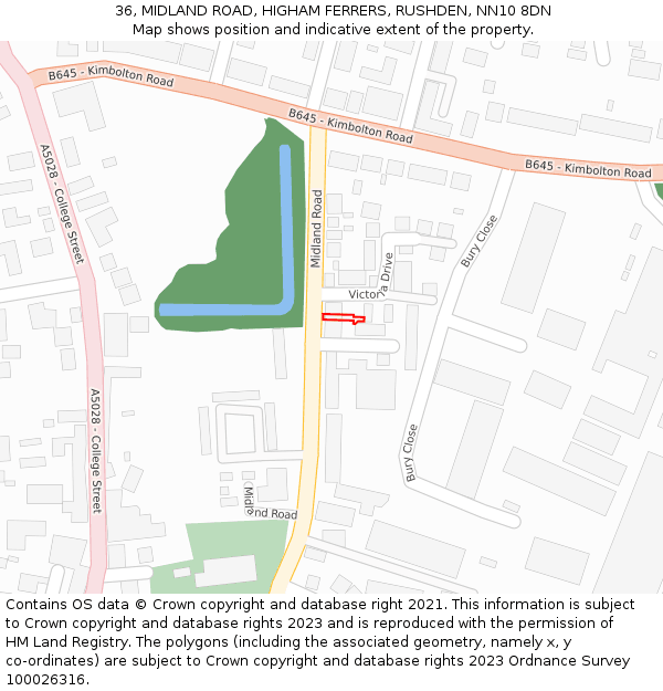 36, MIDLAND ROAD, HIGHAM FERRERS, RUSHDEN, NN10 8DN: Location map and indicative extent of plot