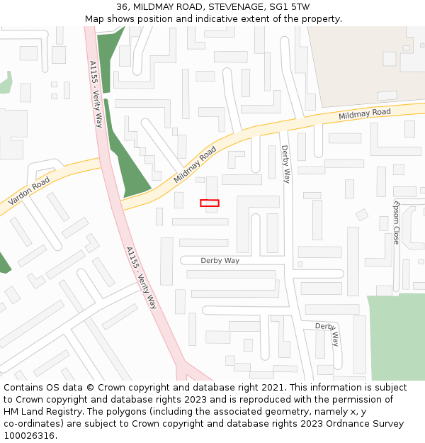 36, MILDMAY ROAD, STEVENAGE, SG1 5TW: Location map and indicative extent of plot