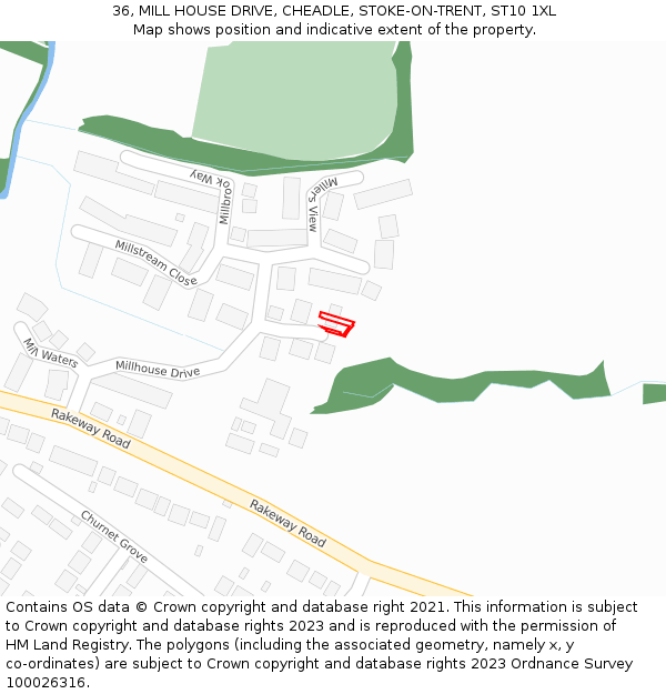36, MILL HOUSE DRIVE, CHEADLE, STOKE-ON-TRENT, ST10 1XL: Location map and indicative extent of plot