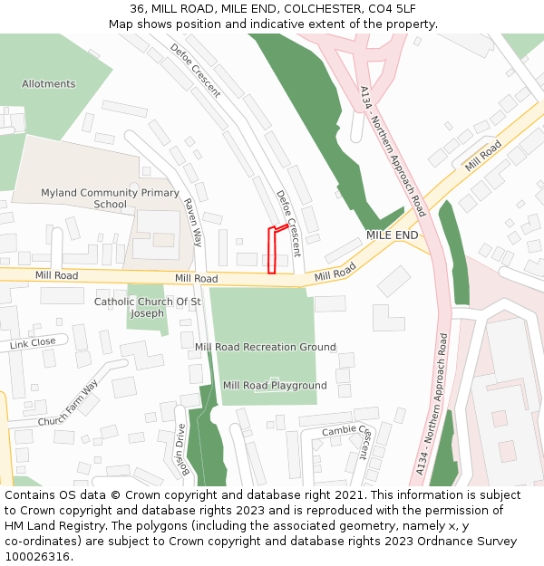 36, MILL ROAD, MILE END, COLCHESTER, CO4 5LF: Location map and indicative extent of plot