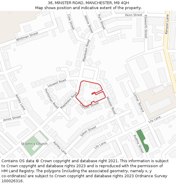 36, MINSTER ROAD, MANCHESTER, M9 4QH: Location map and indicative extent of plot