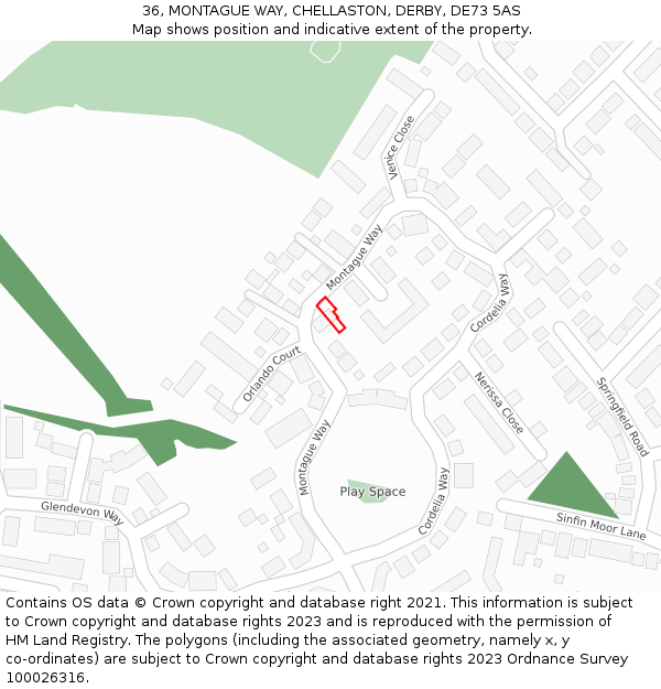36, MONTAGUE WAY, CHELLASTON, DERBY, DE73 5AS: Location map and indicative extent of plot